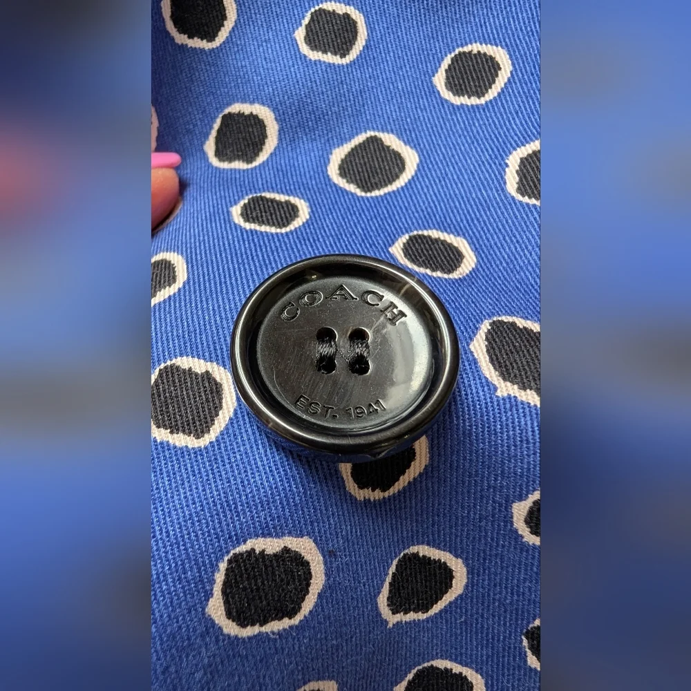 Coach Woman's Trench Coat Royal Blue Jacket Leather Collar 100% Cotton Size M - Picture 7 of 17